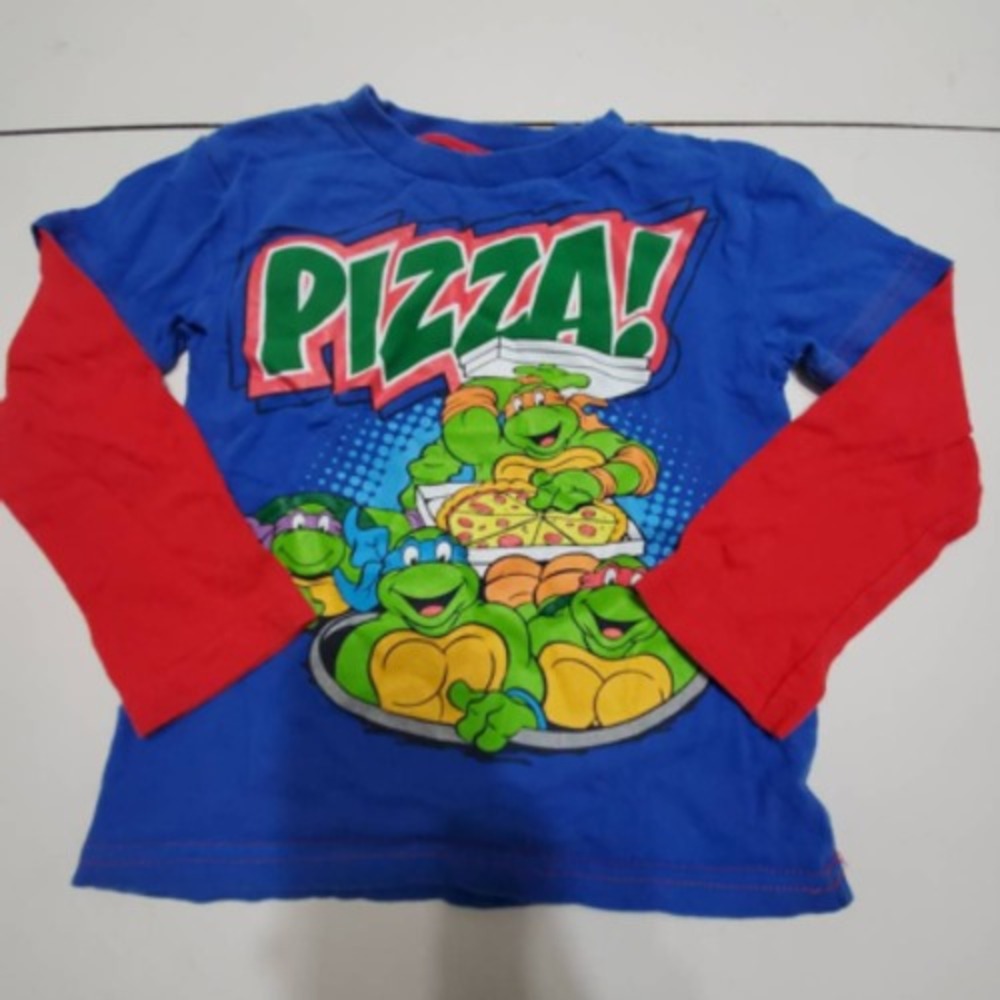 Nickelodeon Boys Graphic T-Shirt Blue Pizza Crew Neck Long Sleeve Pullover 4Y